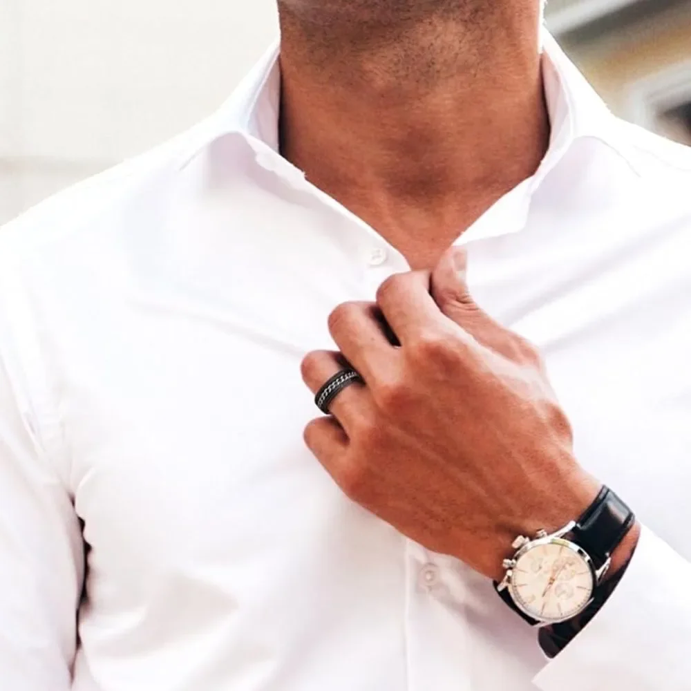 Men's Black and Silver Chain Ring